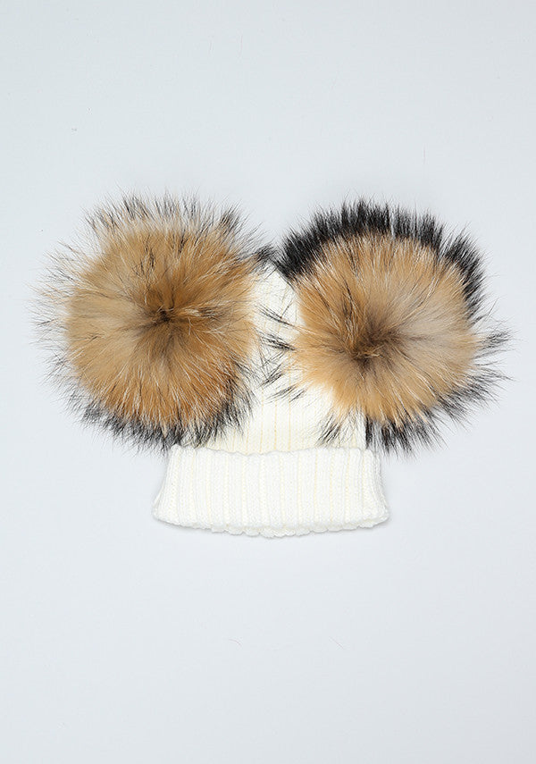 Winter White Double PomPom Hat