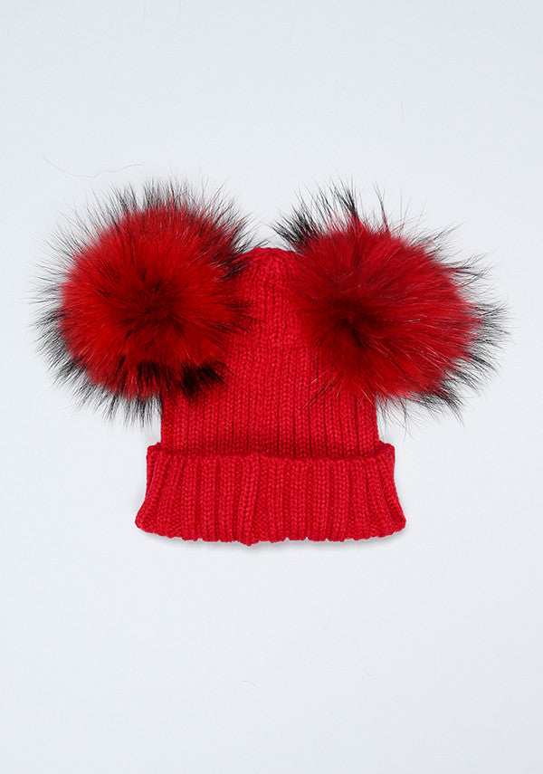 Red Double PomPom Hat