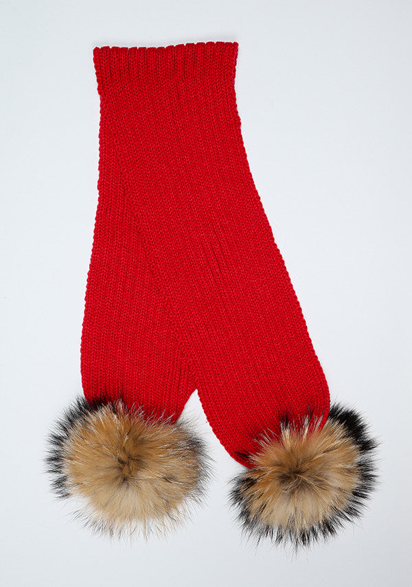 Red Double Pom Pom Scarf