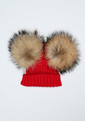 Red Double PomPom Hat