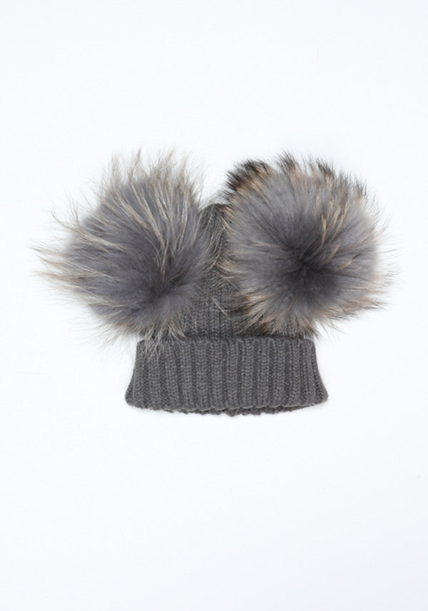 Dark Grey Double PomPom Hat