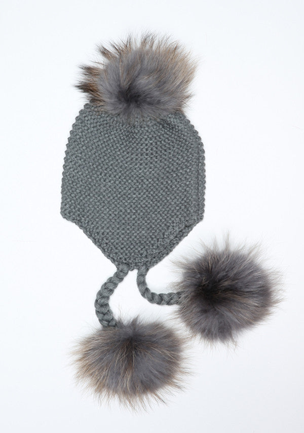 Dark Grey Triple Pom Pom hat