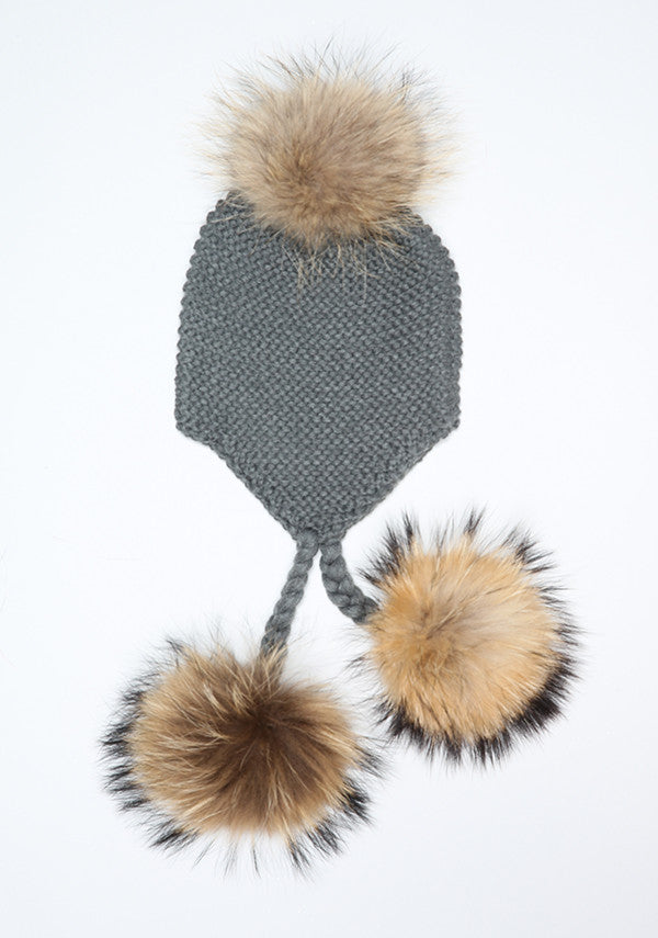 Dark Grey Triple Pom Pom hat