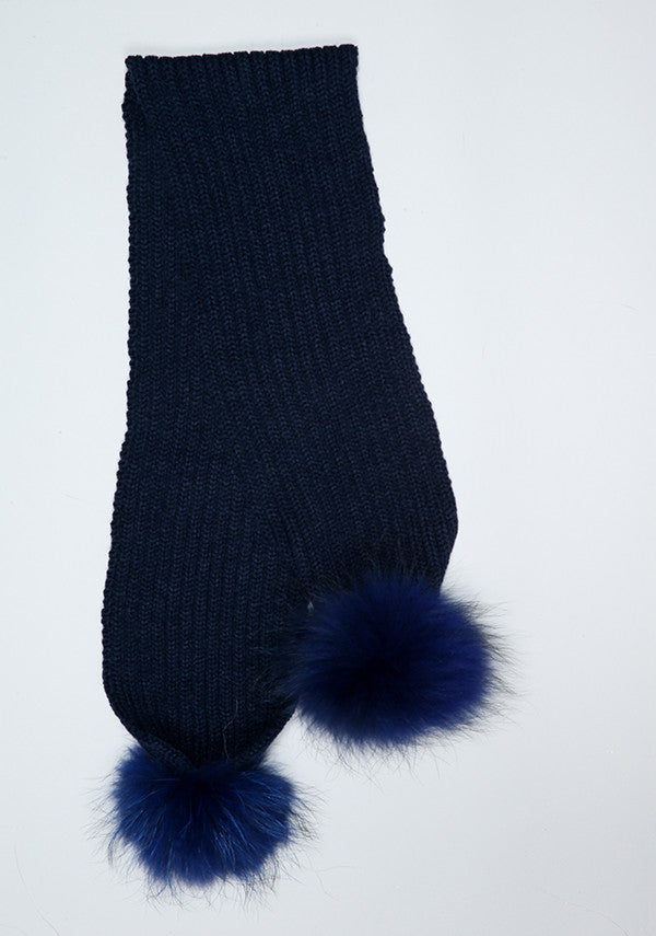 Navy Blue Double Pom Pom Scarf