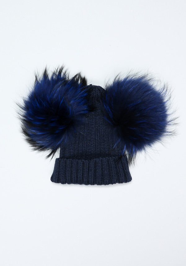 Navy Blue Double PomPom Hat