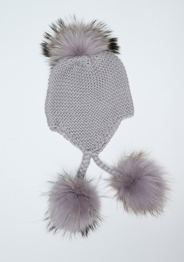 Light Grey Triple Pom Pom hat