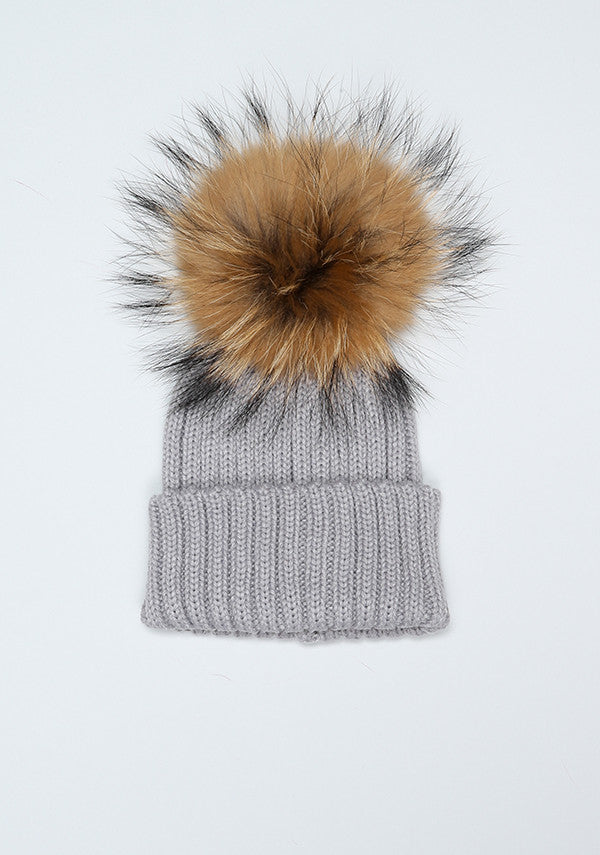 Light Grey Pom Pom Hat