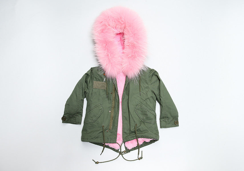 Bobble Babies Kids Parka coat with Pink Hood and Lining